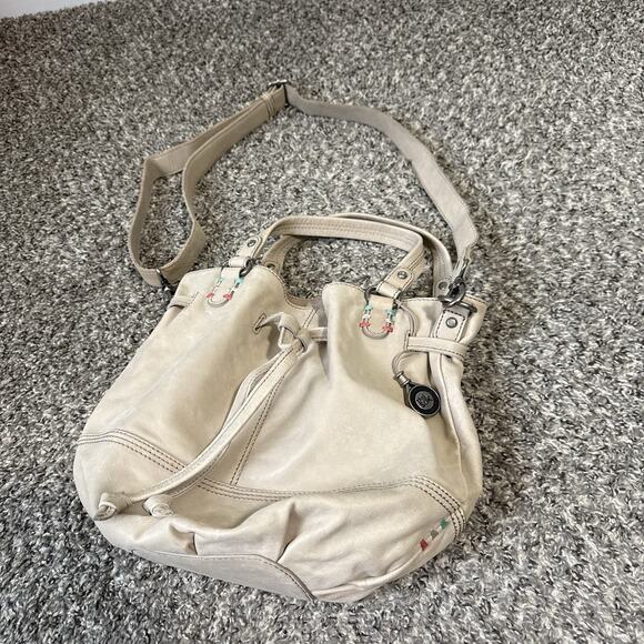 The Sak Bag Bucket Beige Natural Leather Drawstring Crossbody Hobo Purse New - Picture 1 of 5